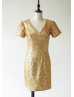 Yellow Gold Sequin Short Sleeves Prom Dress